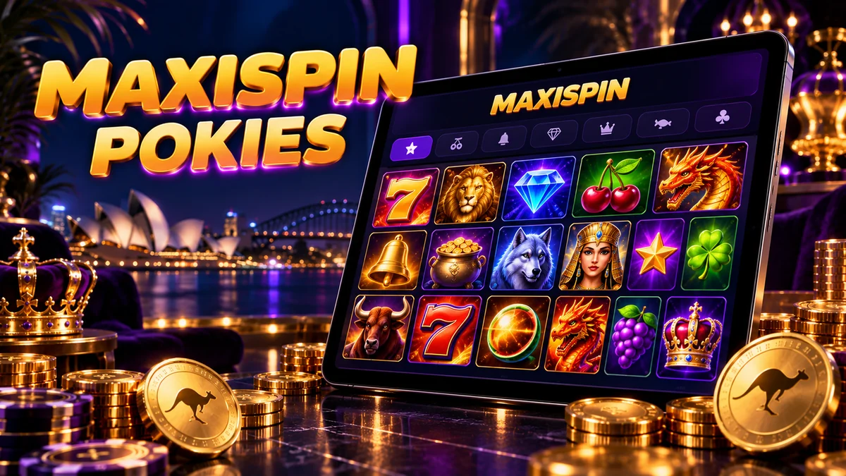 Grid of pokies tiles in the MaxiSpin game lobby